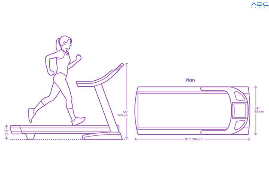 Kích thước máy tập chạy bộ là những thông số cơ bản như chiều dài, chiều rộng, chiều cao