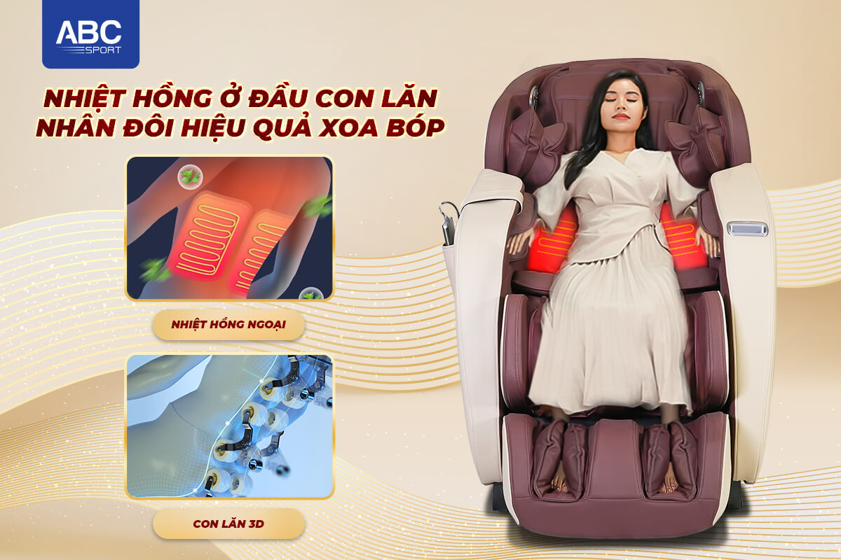 Ghế massage trang bị hệ thống con lăn và nhiệt hồng ngoại